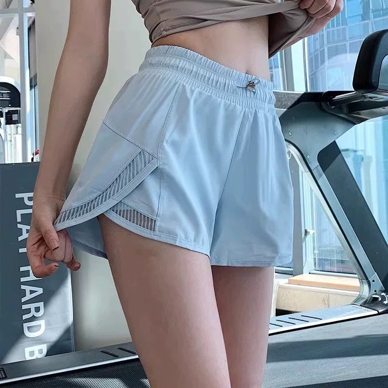 Anti-Glare Pilates Yoga Shorts Women'S Fake Two-Piece Quick-Drying Loose Outdoor Leisure Running Fitness Sports Shorts - Image 4
